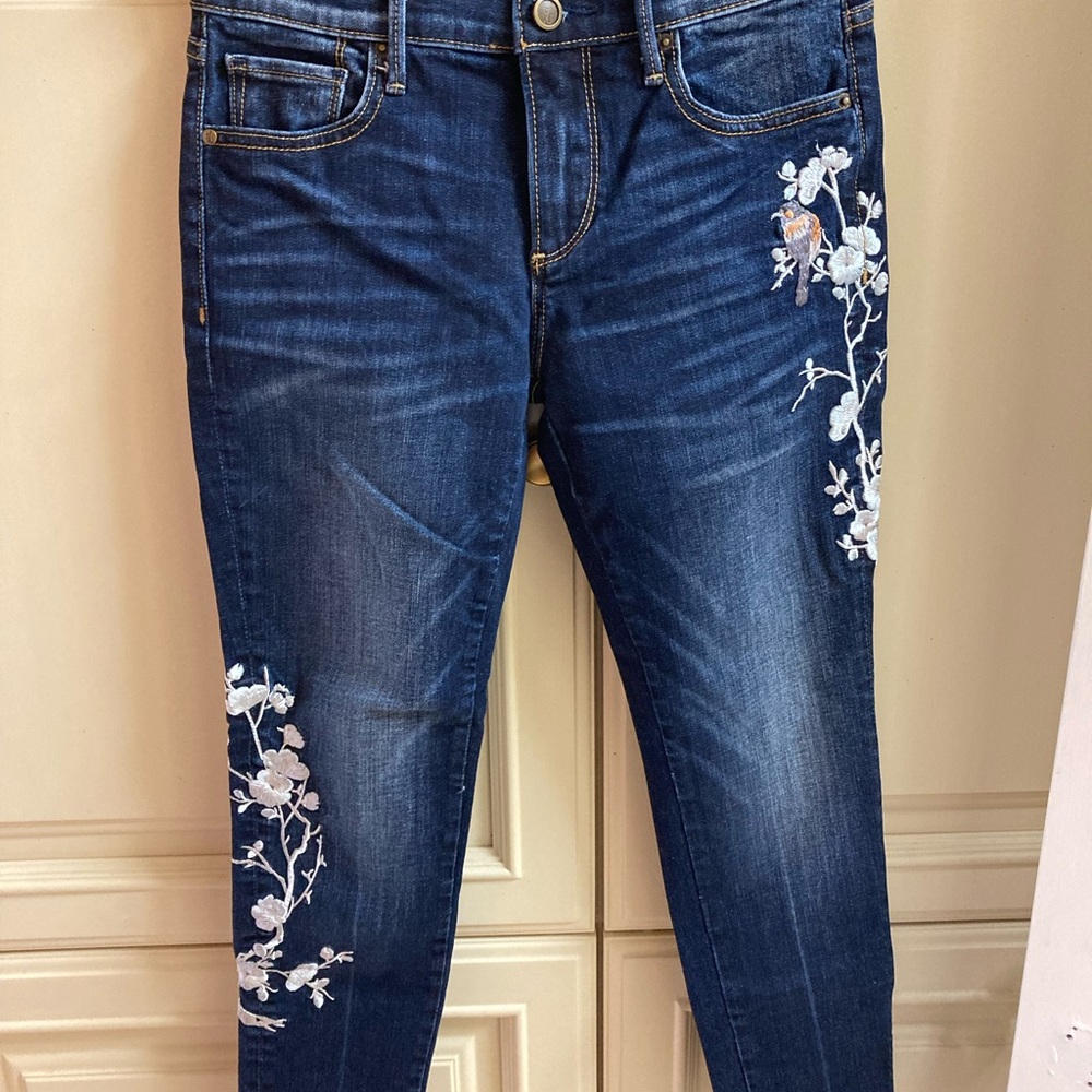 Driftwood 24 XS Floral Embroidered Dark Blue Skinny Jeans